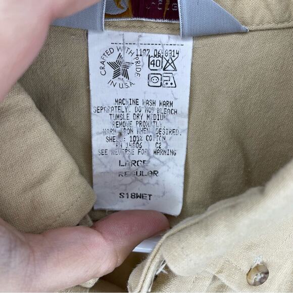 Carhartt Vintage Short Sleeve Workwear Khaki Twill Button Down Shirt Size L - Picture 3 of 8